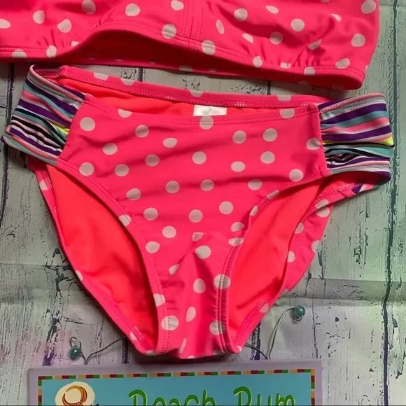 Xhilaration Girl's pink white polka dots bikini.